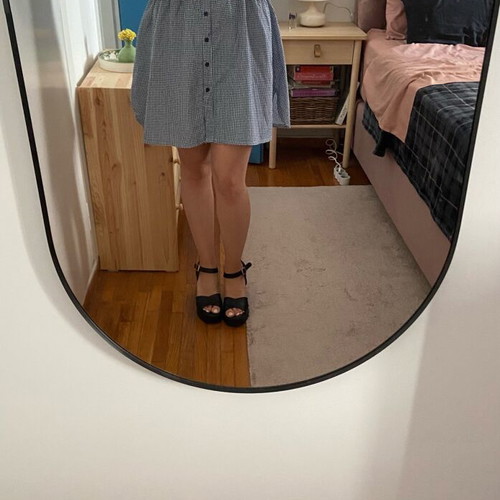 Fullah Sugah dress with small check, white/blue, short sleeve off-shoulder, like new