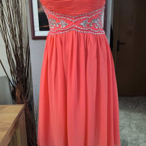 Eva & Lola Evening Dress coral, like new, gift silver sandals