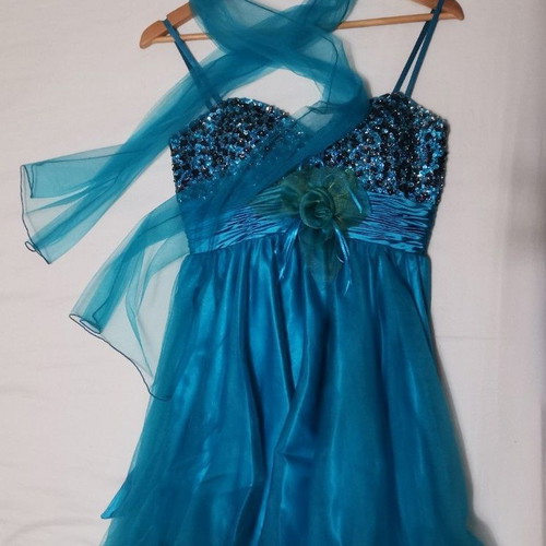 Charly Cocktail Dress Small turquoise with matching scarf like new