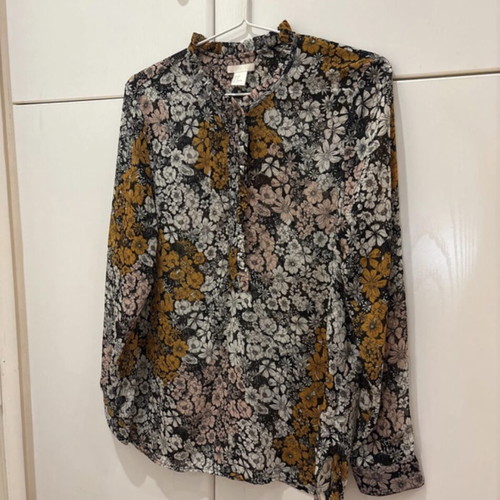 Floral Semi-Transparent Shirt H&M New, Size M 38 10, Multicolor