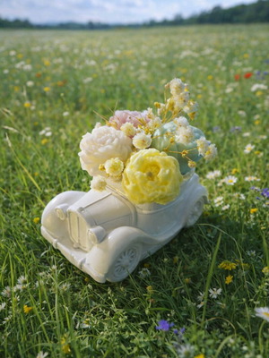 Antique car with wax aromatic flowers new