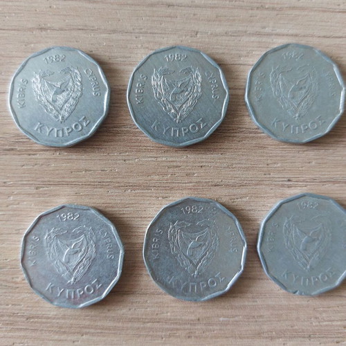 5 mils Cyprus coins used, pack of 10 from 1982