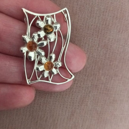 Pendant made of silver925 and amber used, green and orange