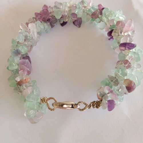 Handmade bracelet with green and purple stones, length 22 cm