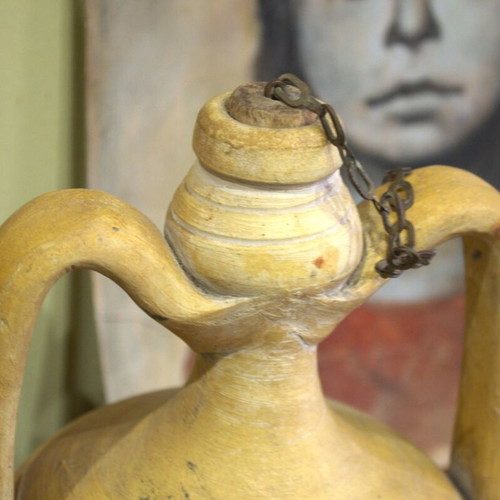 Mediterranean terracotta olive oil jug used, Apulian pottery