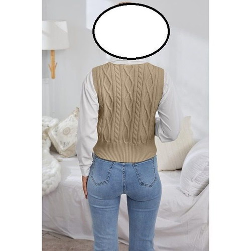 Women's knitted vest with V-neck, khaki, size S