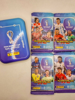 FIFA World Cup Qatar 2022 Metal Case and 4 Sealed Panini XL Adeenalyn Packs New