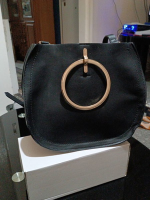 Zara shoulder bag black with metallic gold handles like new