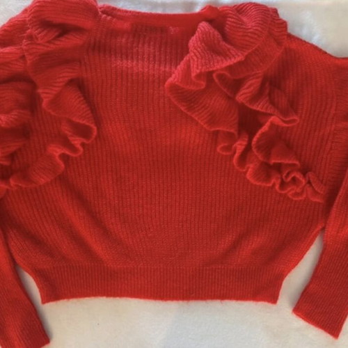 Zara cropped knit sweater, bright neon orange, size L