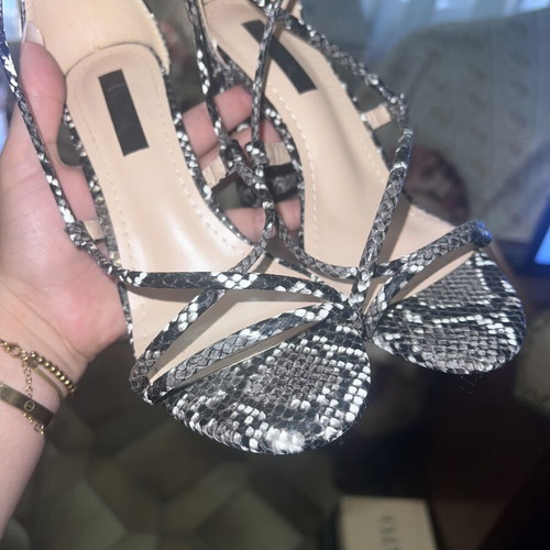 Snake Print Sandals size 37 like new with thick heel and ankle strap