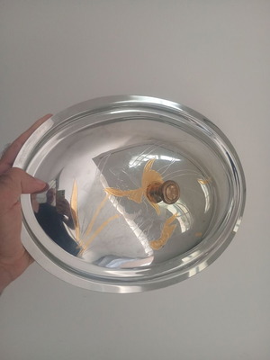 Οβάλ καπάκι σκεύους σερβιρίσματος από inox 18/10 με επιχρύσωση 24K
