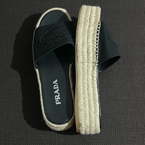 Prada Sandals Women’s Size 39 New Black Canvas Espadrille Platforms