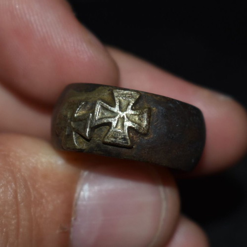 German double iron cross ring used, bronze