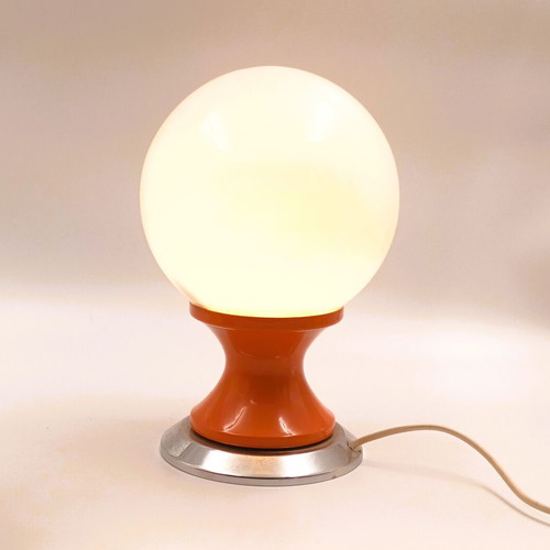 Vintage Space Age Table Lamps Pair 1970s Orange Metal Chrome
