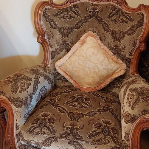 Ludovico living room set like new, sofa, 2 armchairs, 2 chairs, coffee table, 2 side tables, olive fabric