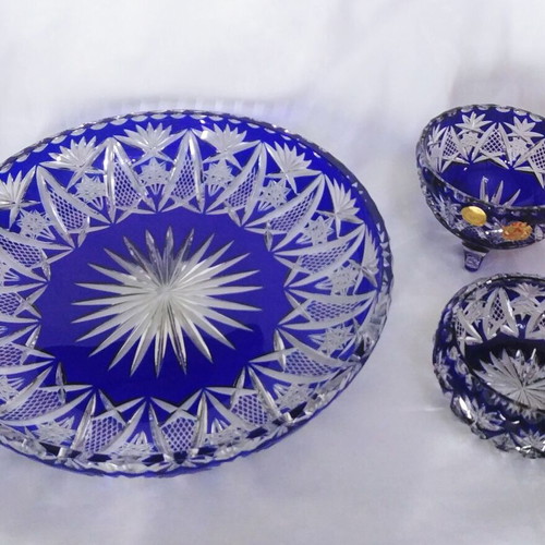 Nachtmann Rom Bleikristall blue platter Germany 50s new