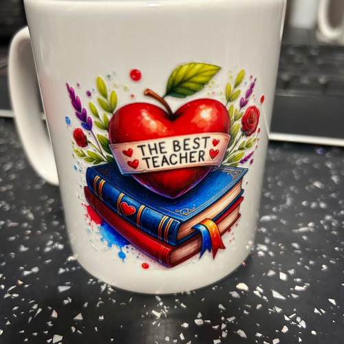 Mugs new with best teacher sticker, set of 2