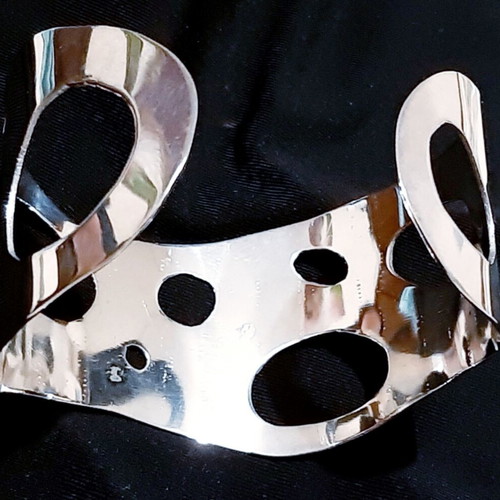 Cleopatra silver plated bracelet, handmade, wide cuff