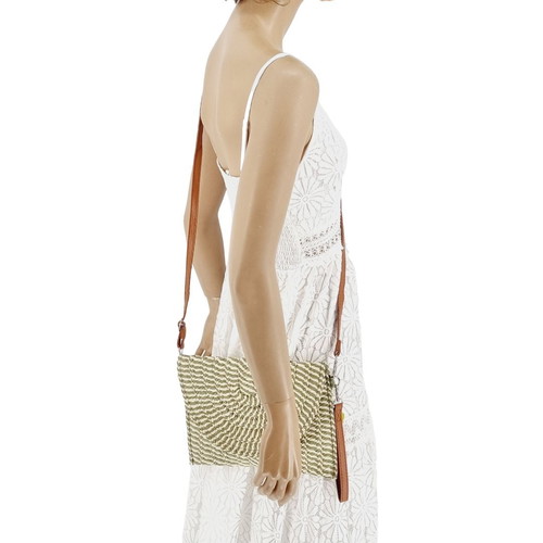 Straw crossbody bag new, beige with pistachio