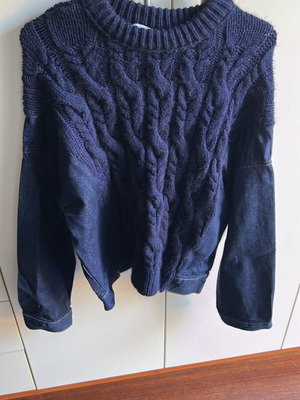 Zara blue sweater with denim sleeves new, M/L