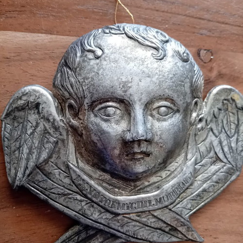 Metal votive offering in angel form, Italian