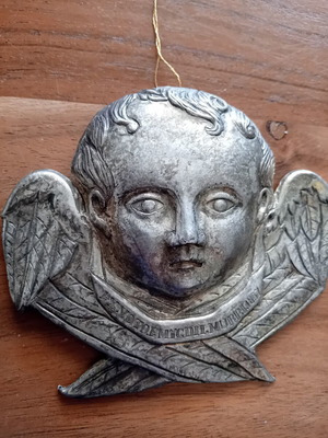 Metal votive offering in angel form, Italian
