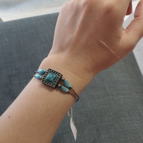Boho Ethnic metal cuff bracelet with turquoise stones