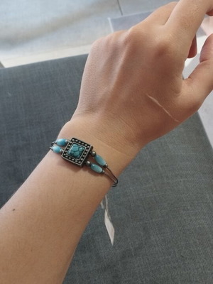 Boho Ethnic metal cuff bracelet with turquoise stones