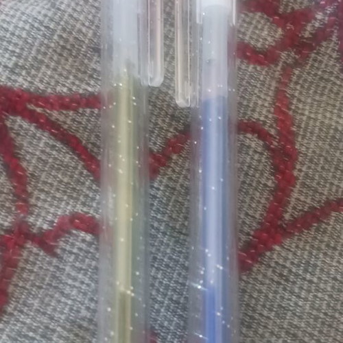 Set of 2 glitter ballpoint pens, blue and khaki
