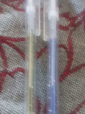 Set of 2 glitter ballpoint pens, blue and khaki