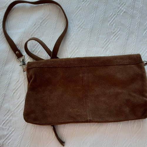 Suede leather shoulder bag, beige and brown