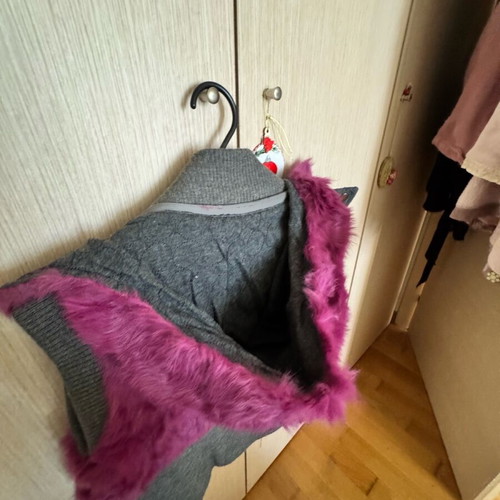 BSB fur jacket like new, purple and gray, with detachable hood