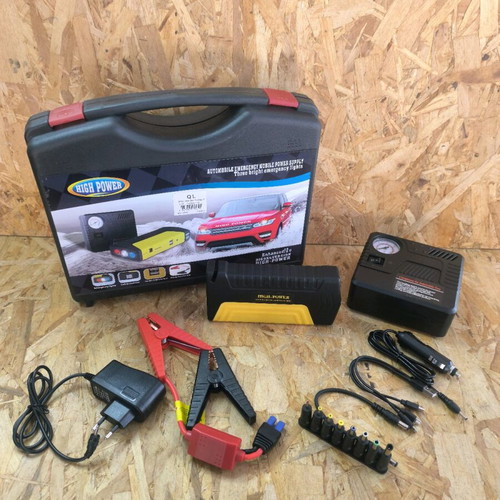 Car battery starter 12V new with pump, case and flashlight