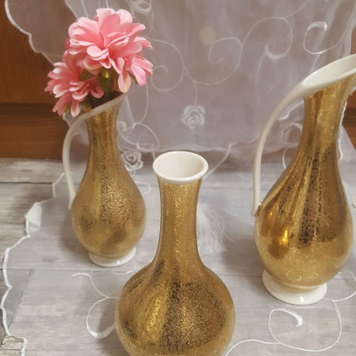 Royal Porzellan Bavaria KM 22kt Gold Porcelain Vase Set of 3 like new