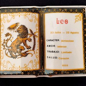 Πορσελάνινο Ιταλικό vintage διακοσμητικό, με ζώδιο Leo σε σχήμα βιβλίου.