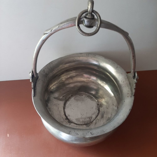 Antique Pewter Bowl with Movable Handle, Like New