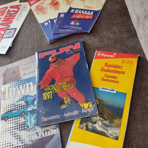 Tourist guides and maps used, set of 14 from Greece