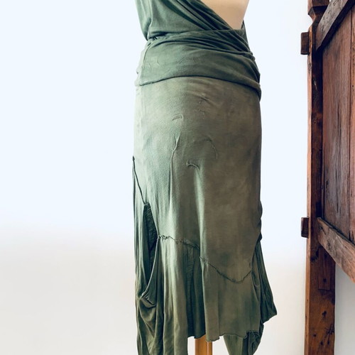 Dyens + Fotinaki handmade green set with asymmetrical skirt