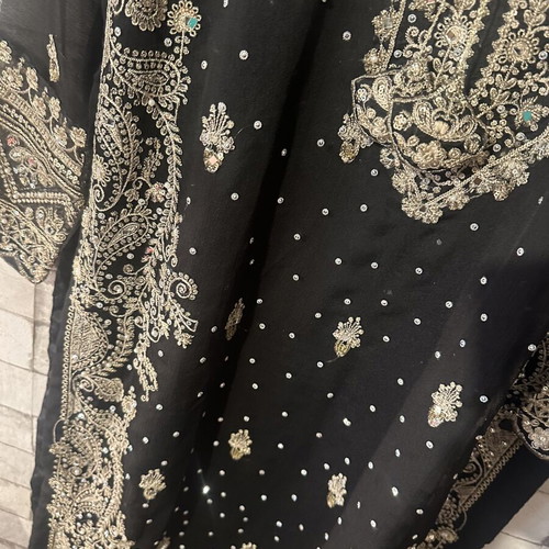 Embroidered Caftan Dress new, black and gold, medium-large