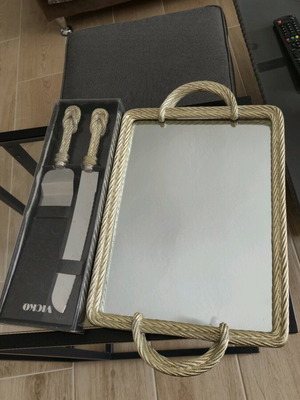 Vicko cake and vasilopita serving set new with mirror tray and serving knife
