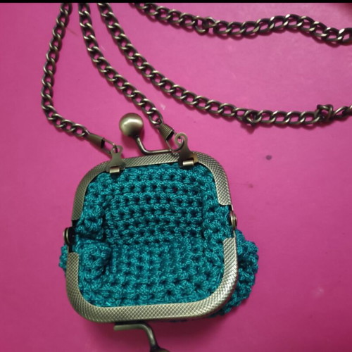 Handmade knitted bag with matching wallet green, like new