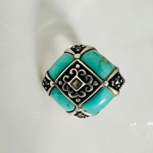 Ring used, 925 silver with turquoise and marcasite