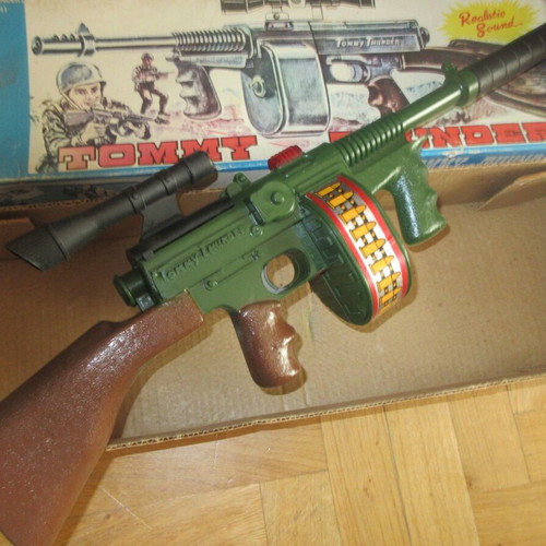 Vintage Tommy Thunder Automatic Battery-Operated Toy Lithograph Box from Lyra 70s like new