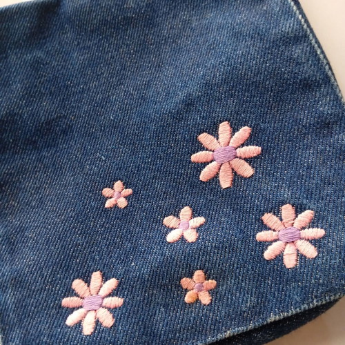 Denim crossbody bag with embroidered flowers used, blue