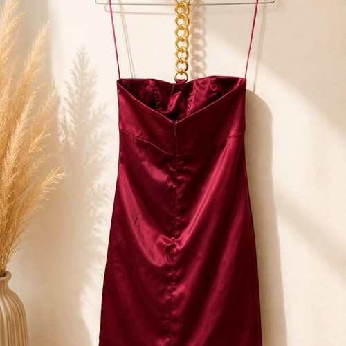 Ysatis satin fuchsia dress with gold chain, size S, evening