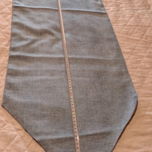 Table runner linen embossed fabric like new, sky blue with tassels
