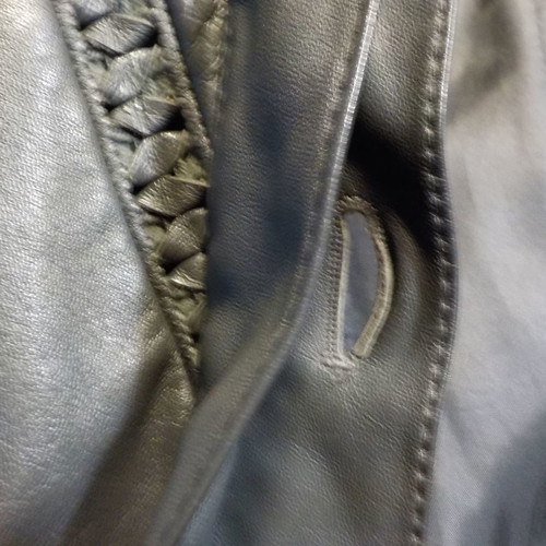 Vintage leather coat used, gray, size 36, with fox fur