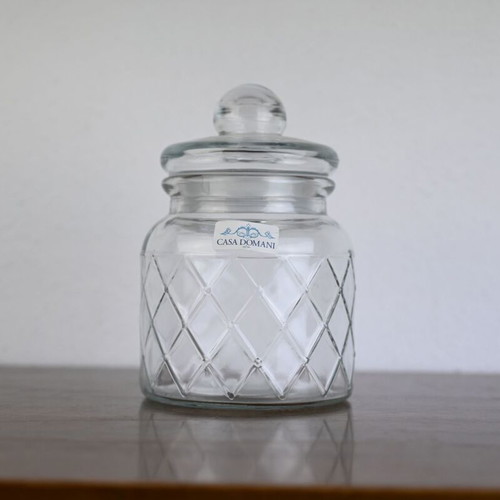 Glass storage jar with lid vintage design like new