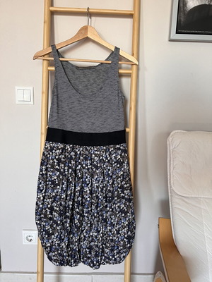 Zara Floral Balloon Dress like new, grey and blue, size M