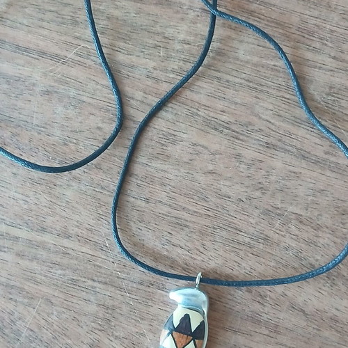 Ethnic pendant, metal and wood